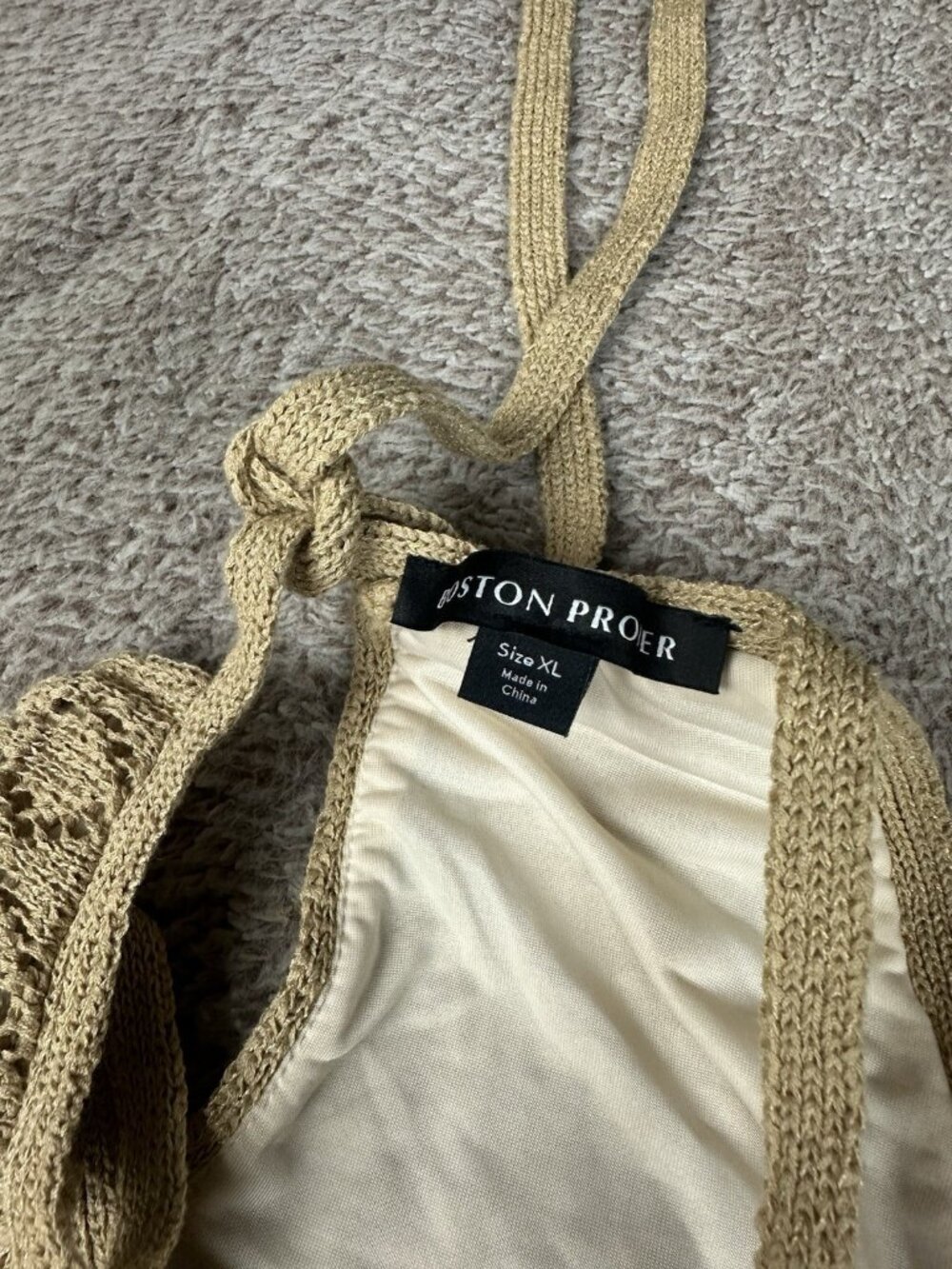 Boston Proper Crochet Knit High Neck Maxi Beach Sundress Dress Tan Costal Sz XL - Picture 10 of 12